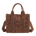 Leopard print tote bag with brown leather handles and a detachable crossbody strap - Brown
