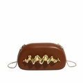 Brown waved evening bag with artistic gold metal trim and fine snake chain strap - Brown