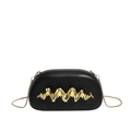 Fashionable black wavy textured evening bag with gold metal trim and chain strap - Black