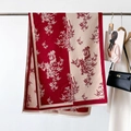 Elegant red and white color-block pashmina with bamboo prints and fine fringe tassels - Red