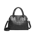 Black pebbled leather tote bag with silver square buckles and cross-stitch detailing - Dark Gray