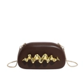 Modische dunkelbraune Wellenmuster Clutch mit Goldmetallbesatz und Kette - Kaffee