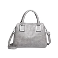 Grey textured soft leather tote bag with crossbody strap and silver metal hardware - Light Gray