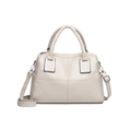 Cream white faux leather tote bag with lychee texture and silver metal hardware - Off White