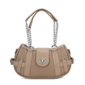 Vintage-Handtasche in Hellbraun aus Leder mit Silberkette und Drehverschluss-Detail - Khaki