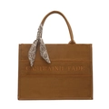 Brown large capacity tote bag with frosted finish, silk scarf handle, and letter embroidery - Brown (Large)
