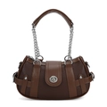 Retro dark brown leather handbag with silver chain strap and metal turn-lock closure - Brown
