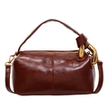 Borsa a bauletto retrò marrone scuro in pelle lucida con catena metallica dorata - Caramello PU