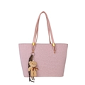 Pink leopard embossed tote bag with rope handles and cute plush bear charm for women - Pink (With Charm)