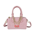 Sac Boston rose à motif léopard avec chaîne dorée et breloques fraises mignonnes - Rose