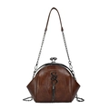 Retro bruine leren tas met S-hanger, ketting en een klassieke metalen clipsluiting - Bruin