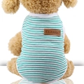 Green and white striped cotton pet vest with a classic brown leather patch for small dogs - Green Stripe