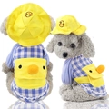 Purple plaid dog shirt with yellow duck backpack pocket and matching sun hat - XS / Blue Plaid Duck Shirt With Yellow Hat