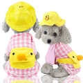 Pink checkered puppy outfit with yellow duck backpack and matching sun hat set - XS / Pink Plaid Duck Shirt With Yellow Hat
