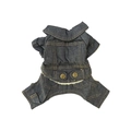 British style checkered pet denim jumpsuit with warm fleece lining and metal buttons - Fleece Lined Deep Blue Denim