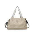 Large capacity sand canvas travel bag with leather base and detachable shoulder strap - Off White