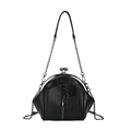 Klassieke zwarte gestructureerde shell tas met metalen ketting en retro sluiting - Zwart