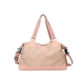 Large beige and pink travel duffel bag with dual handles and adjustable shoulder strap - Pink
