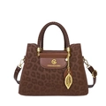 Sac à main léopard marron avec poignée tressée et pendentif feuille pour femme - Marron