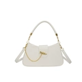Chic white crescent saddle bag with gold metal chain and adjustable shoulder strap - White