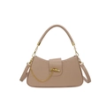 Minimalist beige box bag with gold chain accent and elegant knot hardware detail - Apricot