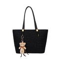 Black leopard print tote bag in matte suede with a cute teddy bear charm - Black (With Charm)