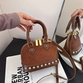 Borsa a mano marrone in finta pelle scamosciata con strass e tracolla regolabile - Senza Ciondolo / Marrone