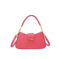 Pink leather handbag with unique gold lock, top handle and detachable shoulder strap - Rose Red