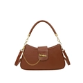 Chic brown leather crossbody box bag with gold chain and unique twist lock closure - Brown