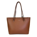 Borsa tote marrone in pelle da donna con doppi manici e logo David Jones - Caramello