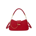 Fashionable red leather box handbag with gold chain strap and metallic buckle - Red