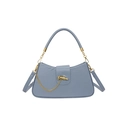Elegant light blue matte leather box handbag with gold knot buckle and gold chain strap - Blue