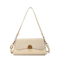 Elegante borsa baguette francese in pelle bianco crema con chiusura dorata - Bianco