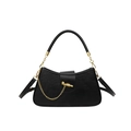 Chic black litchi leather box bag with gold metal hardware and stylish rotary lock - Black