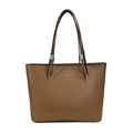 Grande borsa tote marrone in pelle con dettagli argentati e texture litchi - Marrone
