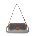 Borsa baguette vintage francese grigia con patchwork in pelle scamosciata e oro - Grigio