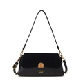 Borsa baguette nera retrò francese in vernice e pelle scamosciata con finiture dorate - Nero