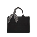 Schwarze Shopper-Tasche aus Mattleder mit Paisley-Tuch und Logo-Prägung vorne - Klein / Schwarz (Klein)