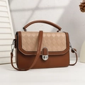 Sac bandoulière bicolore marron et beige avec motif à losanges et poignée supérieure - Marron Kaki