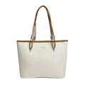 Grande borsa tote bianco sporco con manici marroni e finitura in pelle martellata - Bianco