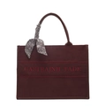 Vintage burgundy tote bag with embroidered strap and decorative paisley silk scarf - Red (Large)