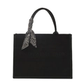 Black matte tote bag with logo embossing and a decorative paisley scarf handle wrap - Black (Large)