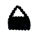 Schicke schwarze Kunstpelz-Plüschtasche mit Bommel-Design und silbernem Kettenriemen - Schwarz