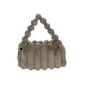 Sac bandoulière taupe en peluche avec plis verticaux et poignée à boules douces - Marron