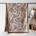 Eleganter beiger Schal mit braunem Blumen- und Vogelmuster und weichen Fransen - Khaki