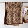 Écharpe élégante kaki avec imprimés fleurs et colibris vintage et petites franges - Café