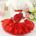 Elegant red and white pet wedding dress with sparkling leaf details and 3D rose flower - XS / Tops / Leaf Wedding Dress Bright Red