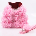 Pink 3D floral pet harness and leash set with breathable mesh and metal D-ring attachment - 3D Pink Flowers (Red Base) / L (Suggested 5-7kg)
