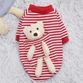 Red and white striped pet sweater with a plush bear in the pocket for small dogs - XS / Red And White Stripe Bear Style