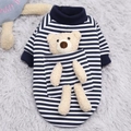 Striped pet hoodie with navy blue stripes and a cute plush teddy bear pocket design - XS / Blue White Striped Bear Style